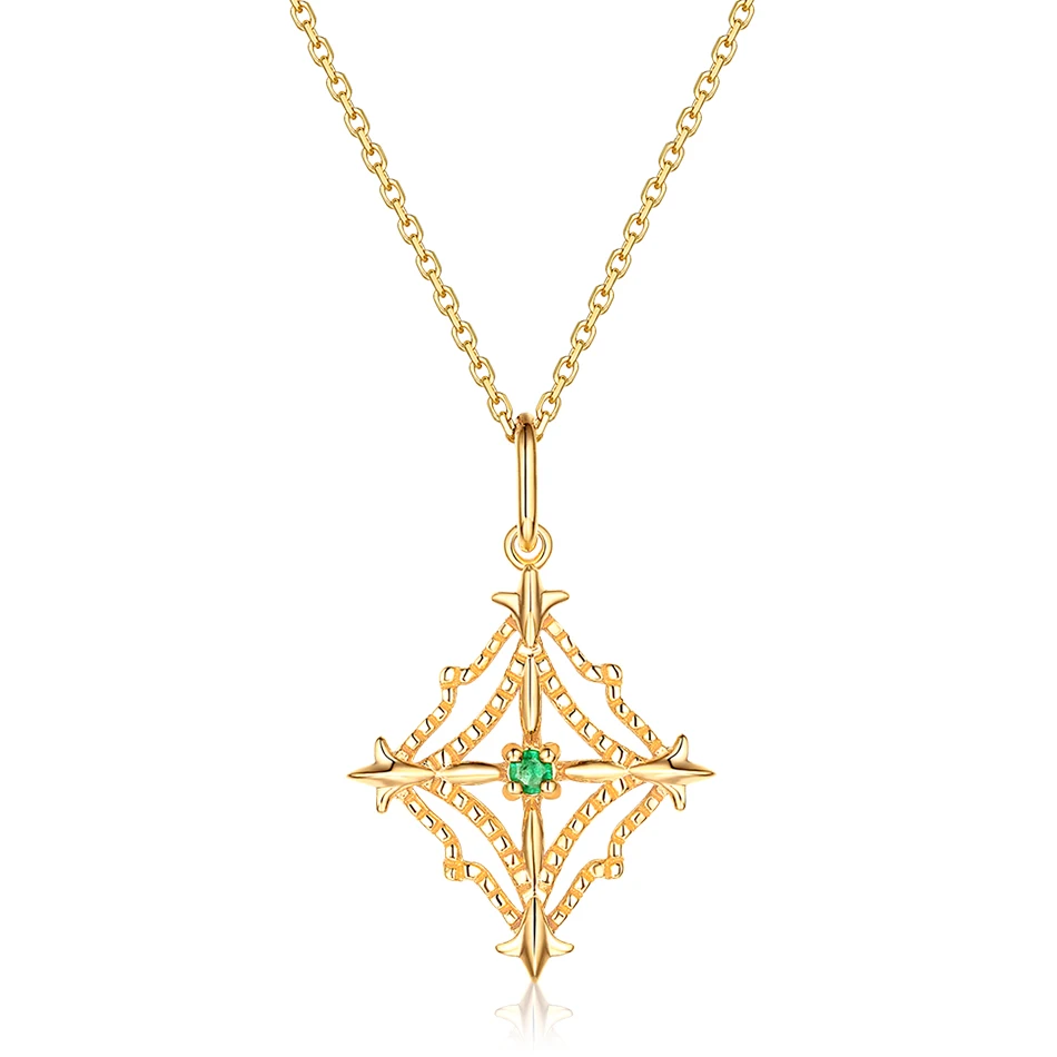 ALLNOEL Solid 925 Sterling Silver Pendant Necklace For Women Korean Jewelry Natural Gemstone Emerald 9K Gold Wedding Necklaces (2)