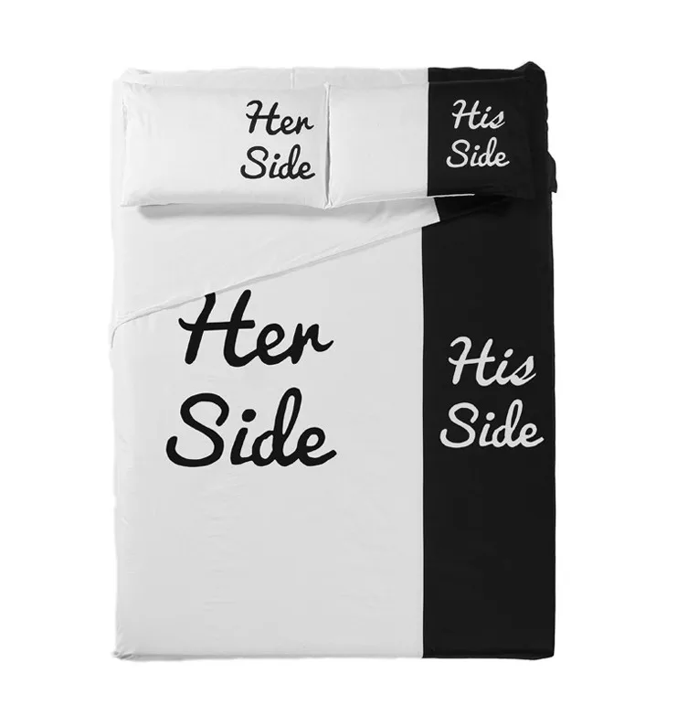His and Hers Comforter set side Bedding Black and White King queen full