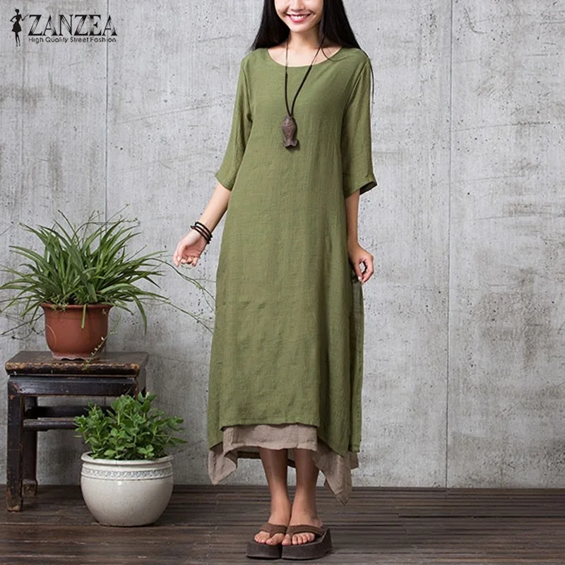 Cotton Linen Retro Dress 2018 Spring ZANZEA Women Fashion Casual Loose ...