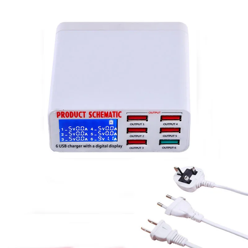 

6 Port USB Charger 40W LCD Display Quick Charge 3.0 Desktop Charging For iPhone iPad DV MP3 Samsung Huawei AC Power Adapter