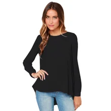 2017 Women Chiffon Blouse Loose Casual Shirt Pleated Back Long Sleeve Asymmetric Shirt Oversized Tops Female
