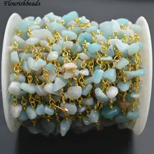 Антикоррозийная 18 К Золотая проволока, обернутая связью Природный Амазонит бусины из кусочков камня цепочка на шею 10 метров в партии