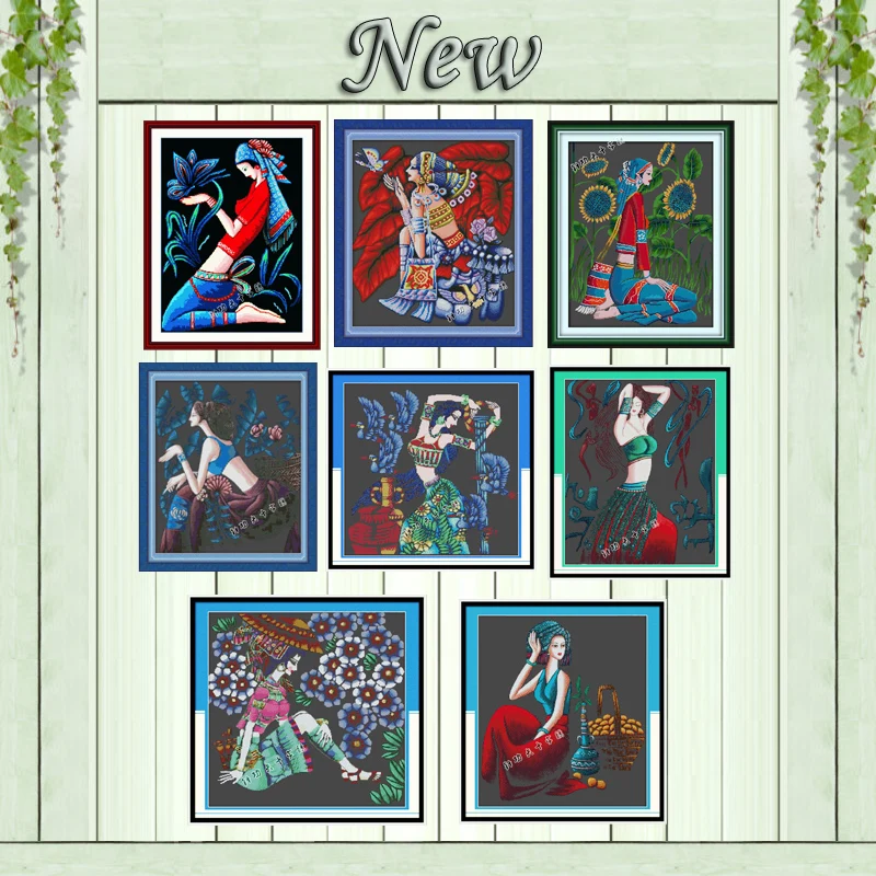 

Minority girl beauty painting black cloth unprinted counted on canvas DMC 11CT 14CT Cross Stitch kits embroidery needlework Sets