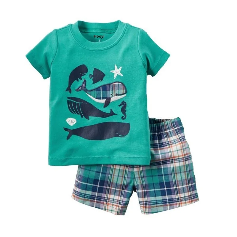 2pcs Infant Whale Shorts Set Toddler Boys Girls Cartoon Animal Whale Sleeveless Tops Waves Shorts Outfits