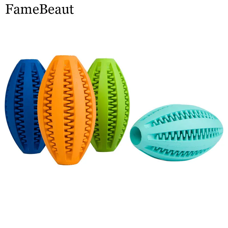 FameBeaut Pets Dog Ball Chew Food Toy Rubber Ball Rugby Football Toys