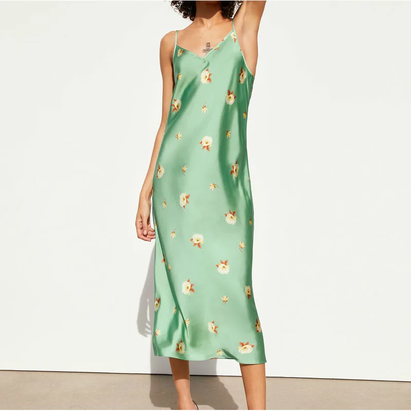 

EIJOQAN Casual Summer New Women's wear Long Fresh Suspended One pace Dresses Flower Printing sexy Sleeveless slim V-Neck A220