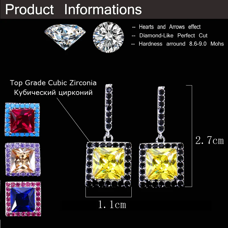 CWWZircons модный турецкий светильник, синий и красный CZ Кристалл, элегантные квадратные Висячие серьги для женщин CZ119
