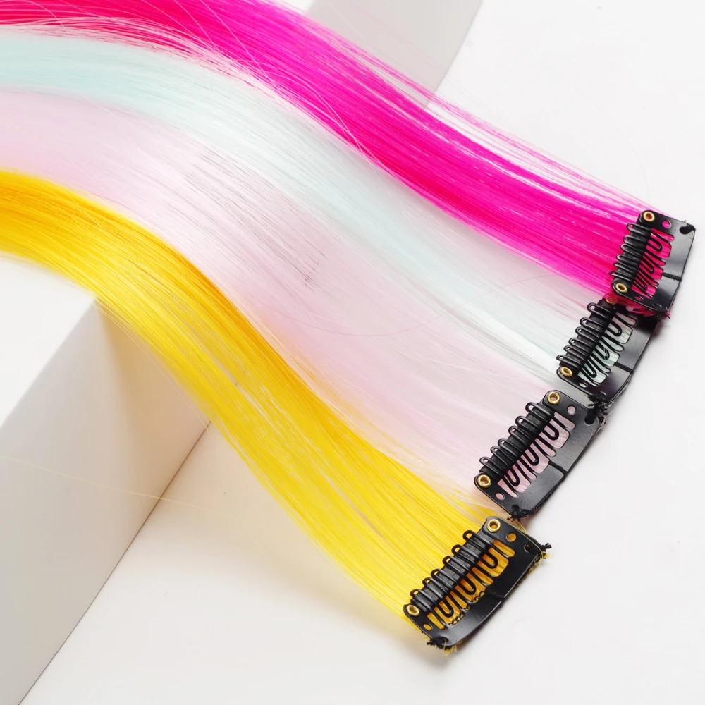 Sallyhair Clip Hair 20inch One Piece Hairpiece Color Synthetic Long Straight Hair Extensions Pink Yellow Blue Purple For Women Sallyhair Clip Hair 20inch One Piece Hairpiece Color Synthetic Long Straight Hair Extensions Pink Yellow Blue Purple For Women