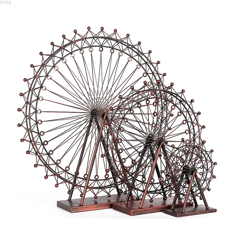 

3 Sizes Retro Iron Ferris Wheel Creative Home Living Room Desktop Decoration Craft Gift Model Metal Figurines Gifts for Friends