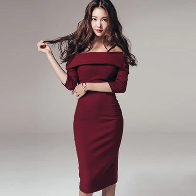 Новый 2018 для женщин пикантные Клубные вечерние платье Стильный винно Половина