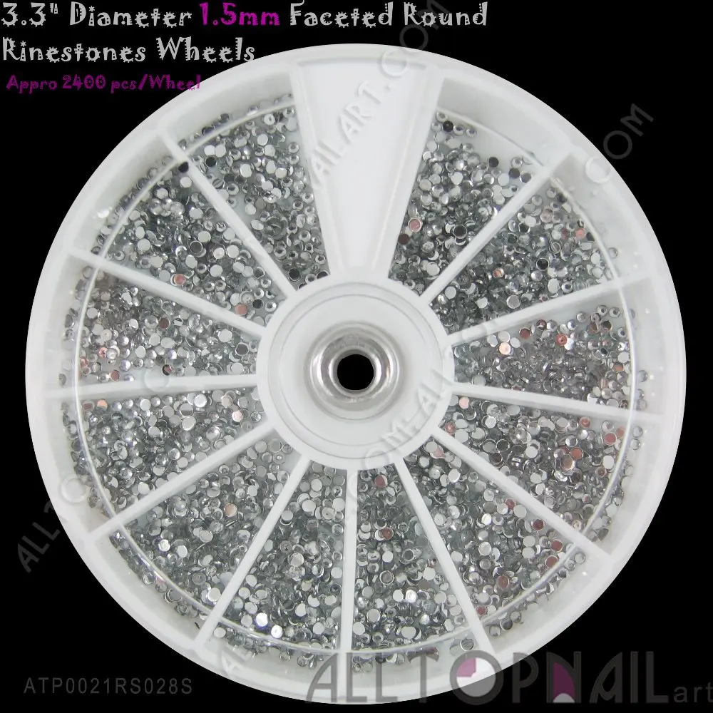 

60 Wheels 144000pcs Professional Silver 3D Nail Art Decoration 1.5mm Faceted Round Clear Nail Art Rhinestones