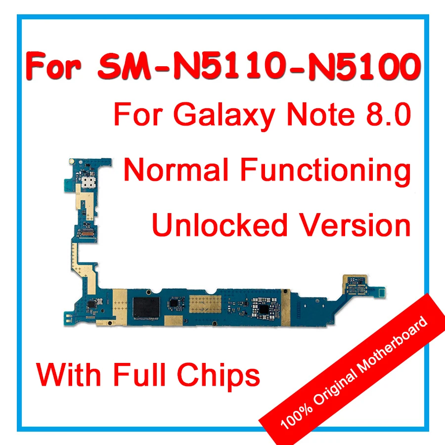 

100% Original Motherboard 16GB Unlocked For Samsung Galaxy Note 8.0 N5100 N5110 Mainboard With Chips Logic Board Android System