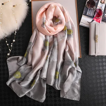 

2020 floral print silk scarf women pashmina summer beach shawls and wraps elegant foulard bufanda echarpe