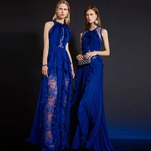 Vestido largo de Alta Calidad 2018 Primavera Verano Nuevo Partido de Las Mujeres Estrella de La Manera Maxi de La Vendimia Elegante Encantador Atractivo de La Gasa Vestidos de Encaje
