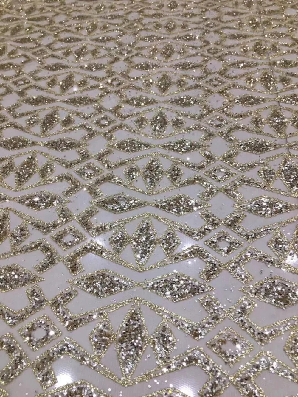 

Champagne gold colour nigerian glued glitter lace fabric hot selling ZH1911629 embroidered tulle french lace fabric