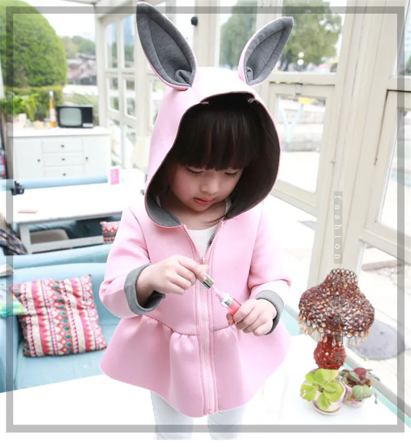Розничная Новое Куртки для девочек анималистический принт кролик весеннее-осеннее хлопчатобумажное пальто для девочек детские куртки одежда для девочек - Цвет: pink