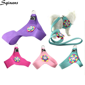 

Sqinans Flower Padded Dog Harness Suede Adjustable Leash 2.0x120cm Elegant Bling Rhinestone Pet Puppy Collar With Flora Sets