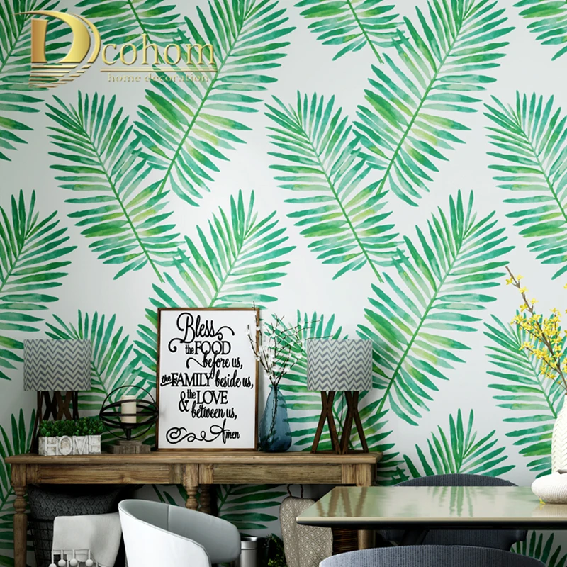 

Modern PVC Waterproof Green Tropical Jungles Palm Tree Leaves Wall paper Roll Floral Forest Natural Plant Wallpaper For walls