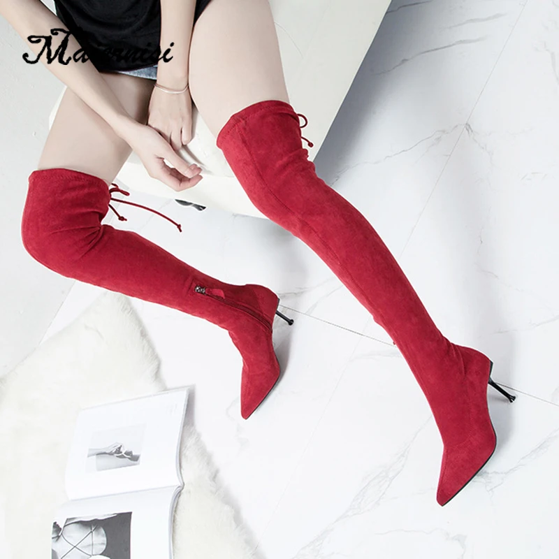 

MAIERNISI High Heel Long Women Boots Autumn Fashion Women Shoes Sexy Pointed Toe Winter Over The Knee ladies Boots