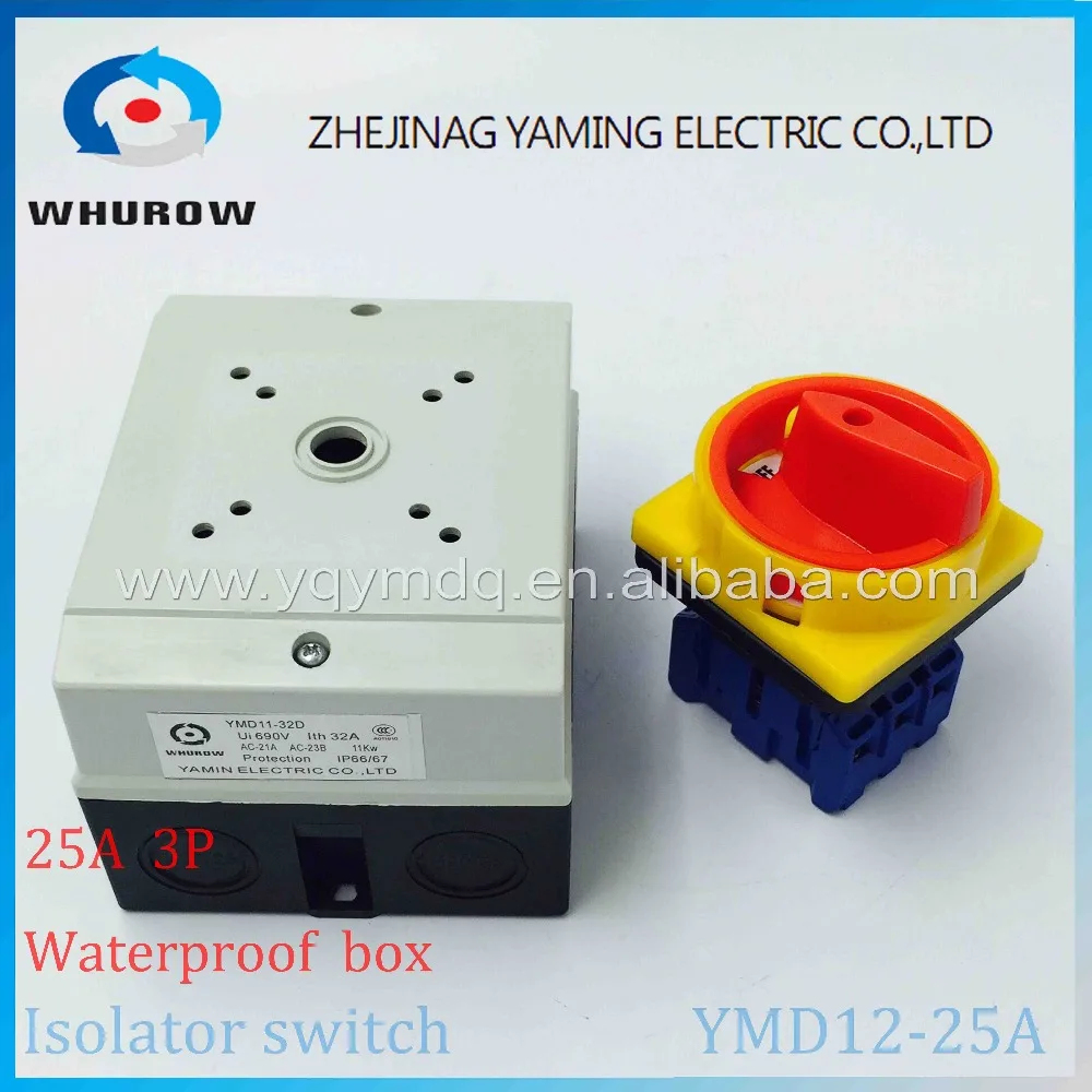 

Isolator switch YMD12-25A 690V with protective box waterproof load break rotary changeover switch air-conditoning pump system