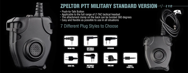 Z Tac Peltor Midland PTT кнопочная Военная Тактическая гарнитура Motorola/Midland Tactical PTT Baofeng Z112