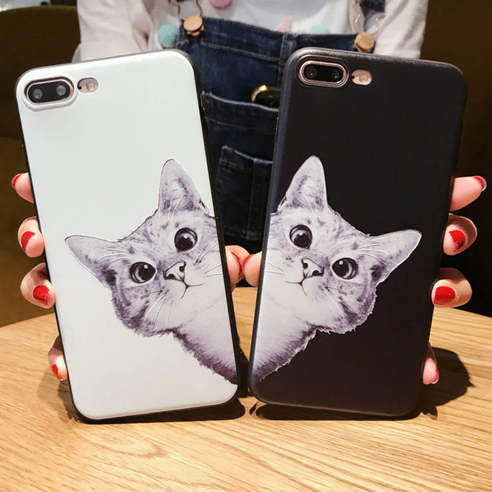 Love Cute Cartoon White Cat Case For Phone Case Funny Black Cat Phone