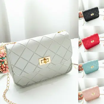 

2019 Newest Hot Women's Handbag Square Lattice PU Leather Gold Chain Lock Ladies Tote Cross Body Shoulder Bag Purse Satchel Bag