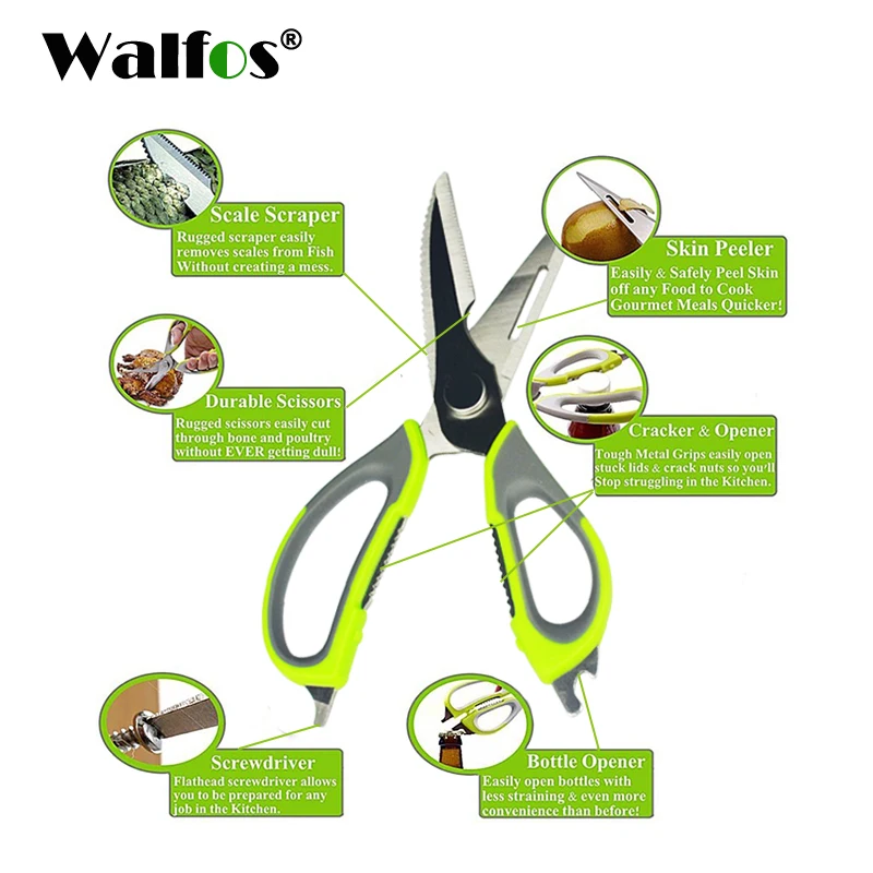 WALFOS кухонные ножницы, нож для рыбы, курицы, бытовые многофункциональные ножницы из нержавеющей стали, ножницы с магнитной крышкой