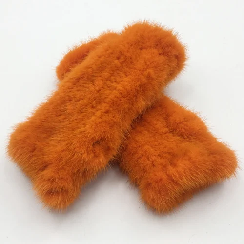 orange Лидер продаж, зимние женские перчатки из натурального меха норки, милые перчатки из натурального меха норки, теплые и мягкие вязаные перчатки ручной работы из меха норки - Цвет: orange
