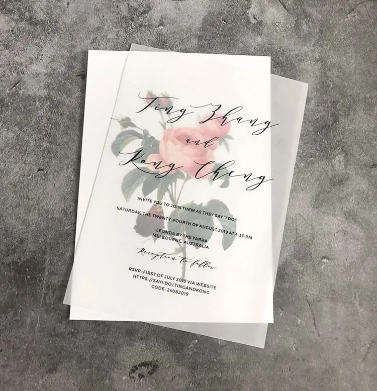 

Customized Floral Vellum Paper Wedding Invitation with Envelope AI008