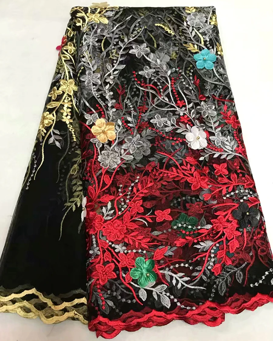 

2018 New style French net lace fabric Beautiful 3D flower African tulle mesh lace fabric high quality african lace fabric