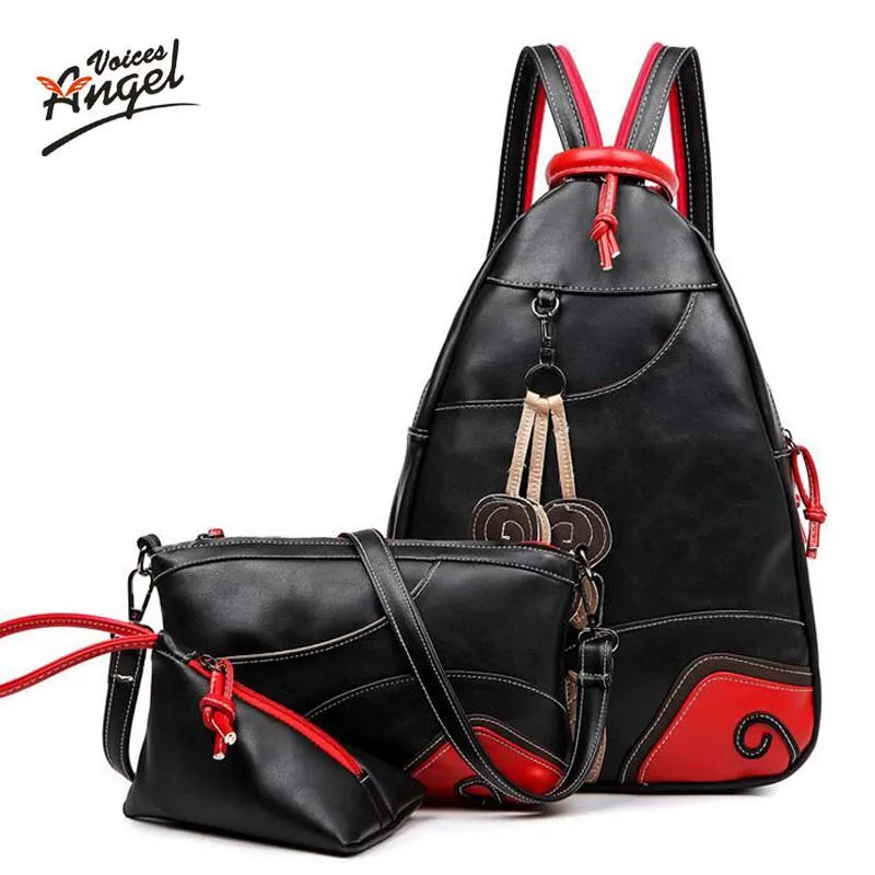 Angel Voices Women Backpack Big Girl Student Book Bag With Purse Laptop 3pcs Set Bag High