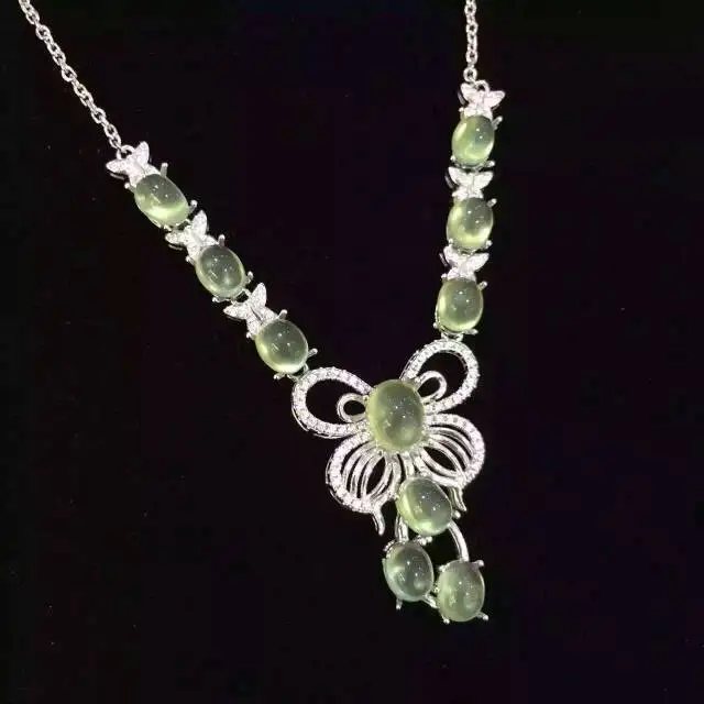 Natural green prehnite Necklace Natural Gemstone Pendant Necklace 925 sliver women trendy font b big b