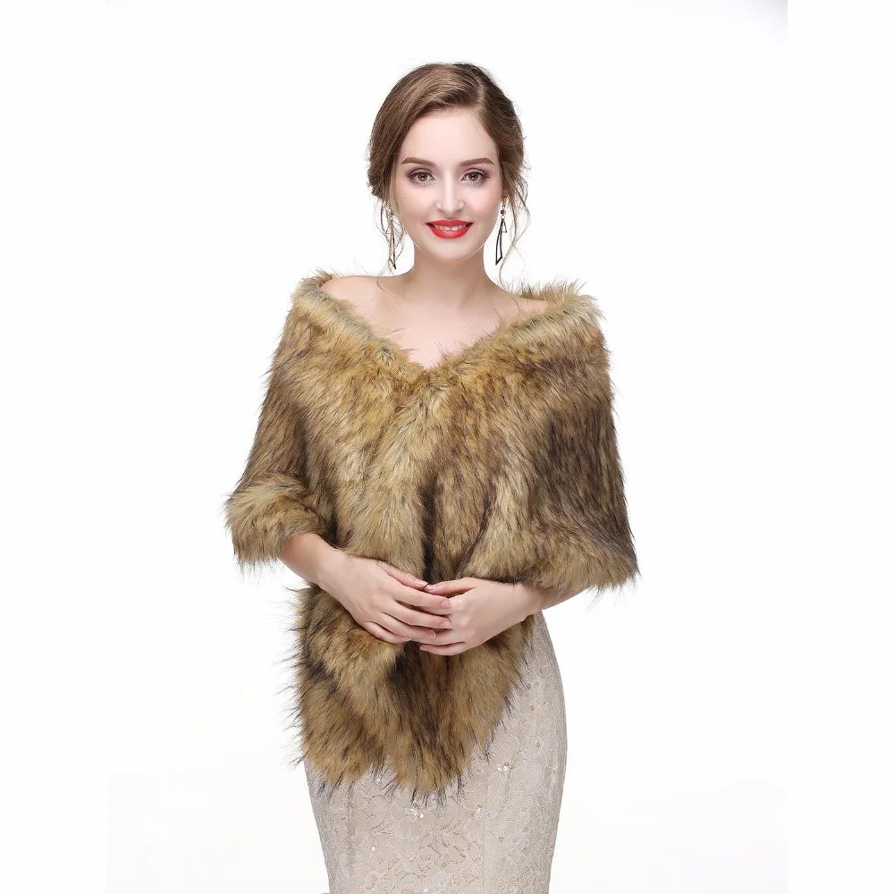 

2018 New Hot Sale Winter Wedding Cape Elegant Warm Faux Fur Coat Women Champagne Bolero Wedding Wrap Shawl Bridal Jacket