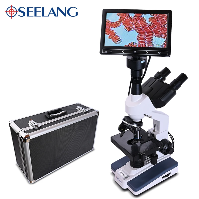 

OSEELANG a drop of blood detector Digital Trinocular Microscope Built-in 5MP electronic eyepiece +7-inch LCD screen Sperm Mites