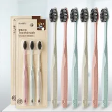 3 шт/упаковка* 2 пшеничная соломенная зубная щетка Binchotan костюмы зубной щетки сплошной цвет для взрослых Семейный пакет медицинские инструменты