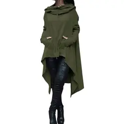 Осень-зима пальто худи Толстовка Для женщин с длинным рукавом Карманный теплый пуловер с капюшоном топы плюс Размеры повседневная женская
