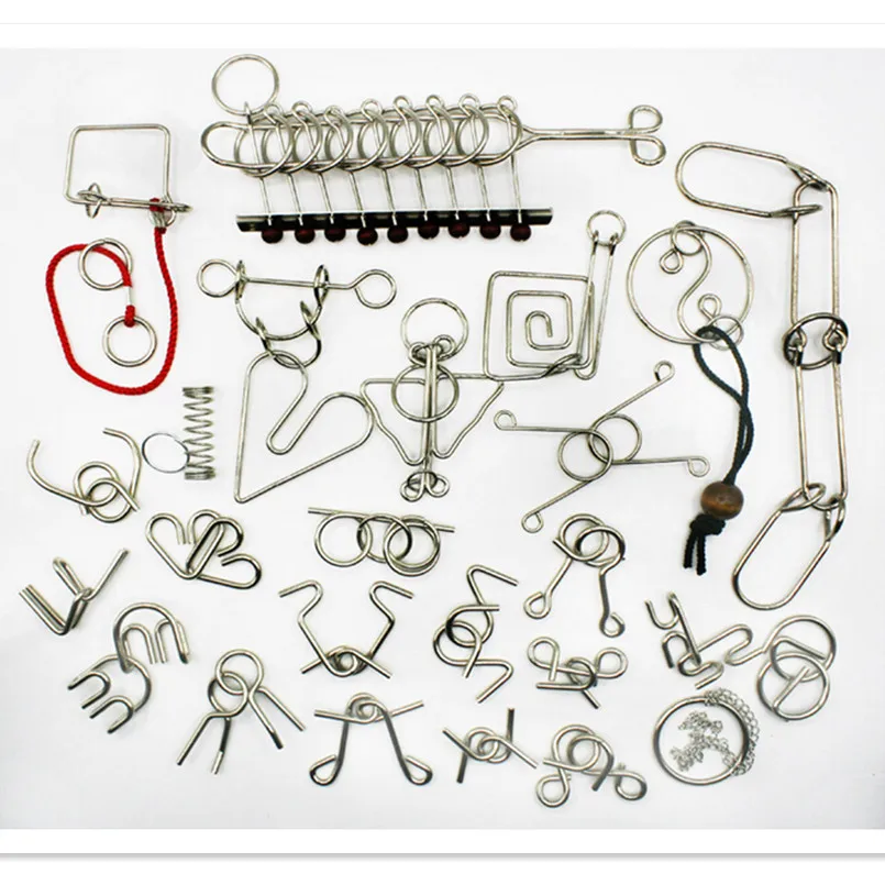 NEW Style 25 Pcs/Set IQ Brain Teaser Disentanglement Metal Wire Puzzles for Adults,Novelty