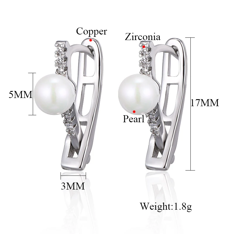 MAIKALE New Fashion V-shape Cross Stud Earrings with Pearl Cubic Zirconia Gold Silver Color Plated Samll Earrings for Women Gift