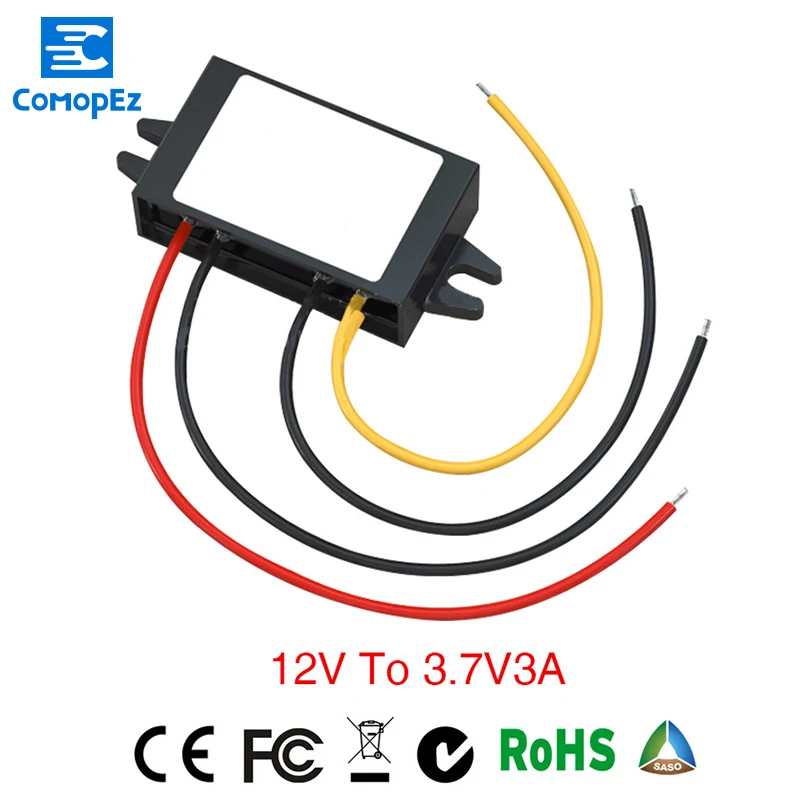 

Power Supply Converter DC/DC Step-down 12V To 3.7V 3A Waterproof Control Car Module Low Heat Auto Protection Size 46*27*14mm
