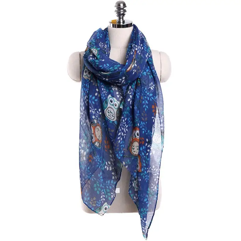   Women Ladies Owl Leaves Print Pattern Long Scarf Warm Wrap Shawl women's scarves handkerchief hijab scarf 40MA0511
