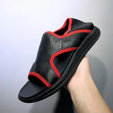 Модные Новые Летние кожаные личности открытый носок римские сандалии мужчин мягкое дно кожаные босоножки на платформе для мужчин