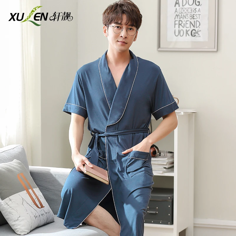 Männer nachtwäsche modal bad robe kimono bademantel sommer dressing kleid kurzarm schlaf und lounge männliche hause nacht tragen
