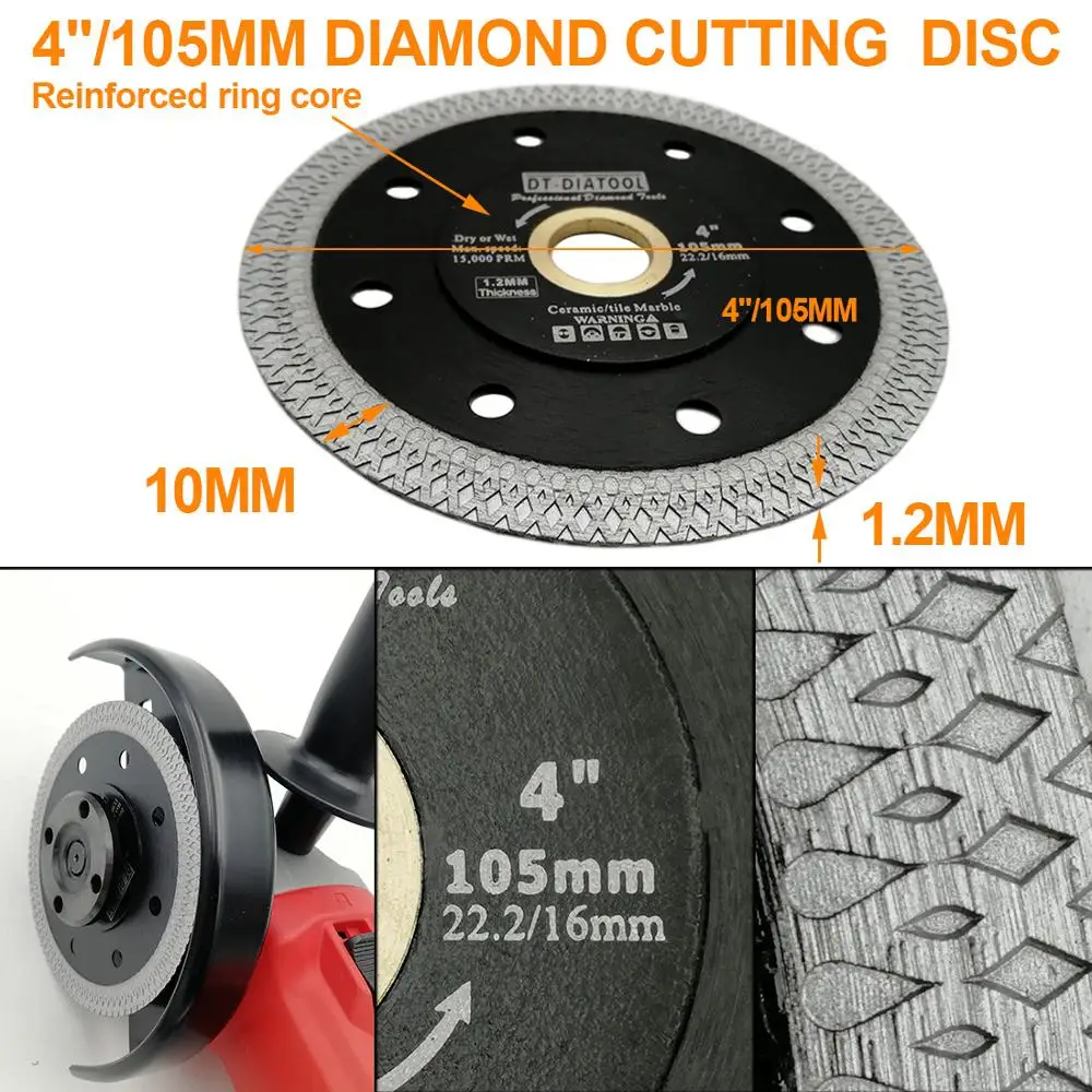 DT-DIATOOL 1pc Dia 4"-12" Super-thin Diamond Cutting Disc X Mesh Turbo rim segment Saw Blades for Ceramic Tile Porcelain