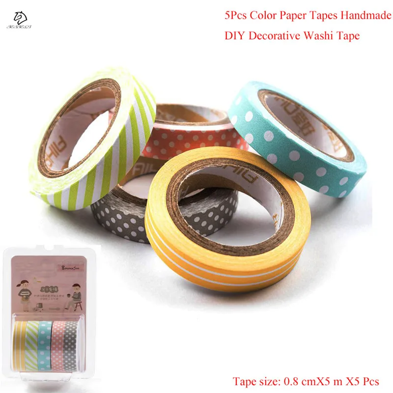 

5pcs/set Professional Office Supplies Color Paper Tapes Handmade DIY Decorative Washi Tape Colored Adhesive Tapes