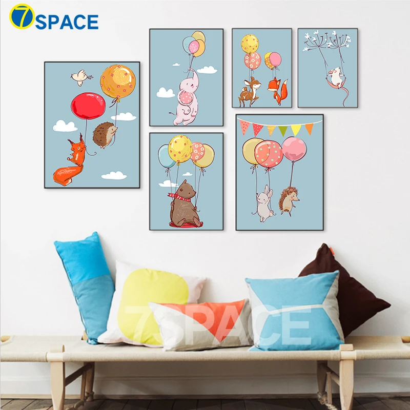 7 space modern balloon animals rabbit fox deer canvas painting for kids room wall art - Animal Painting For Kids 7 space modern balloon animals rabbit fox deer canvas painting for kids room wall art - Animal Painting For Kids