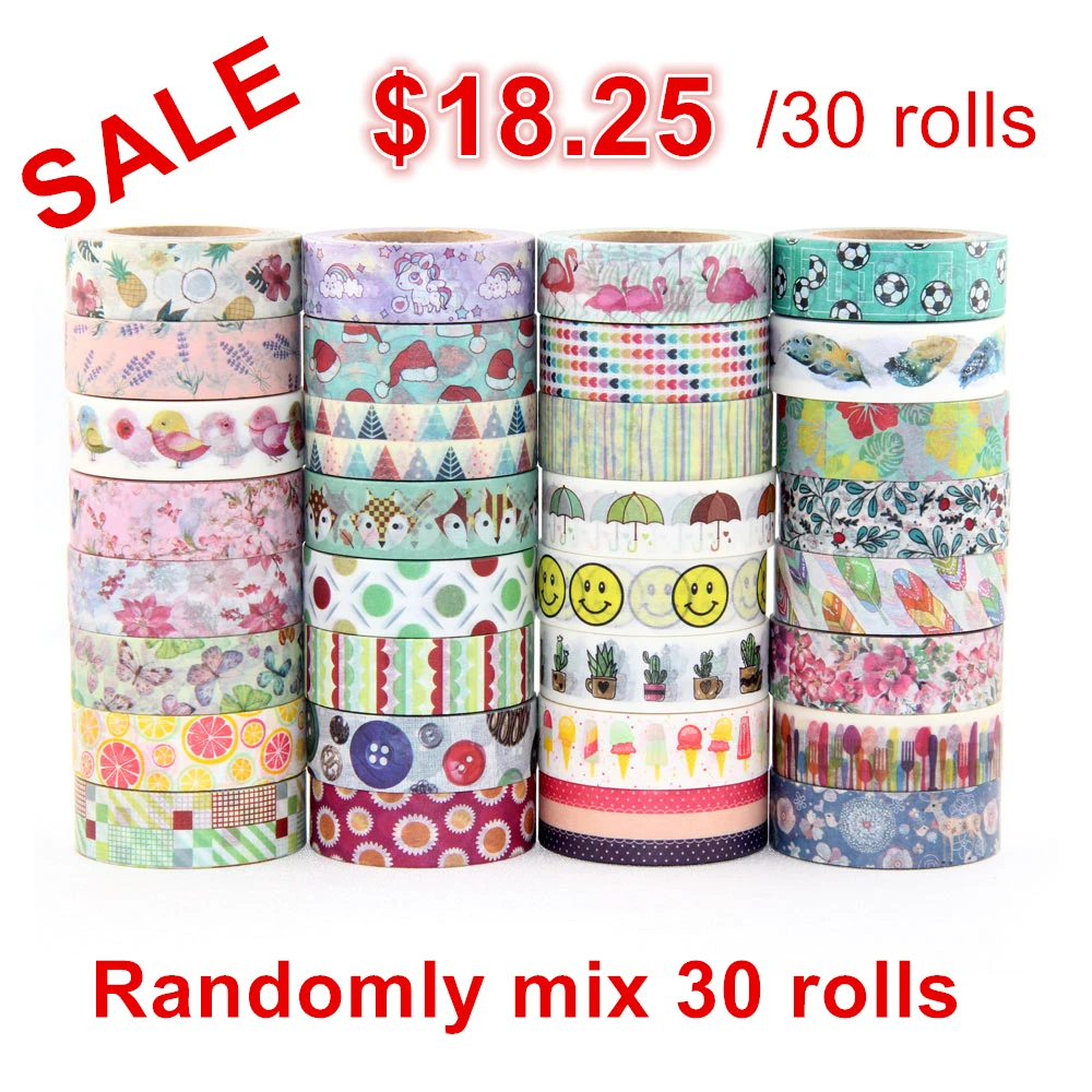 

On sale price Randomly mix 30 rolls lot(set/kit) washi tape petal Animal Flower Paper Japanese Washi tape 15mm*10m Top quality