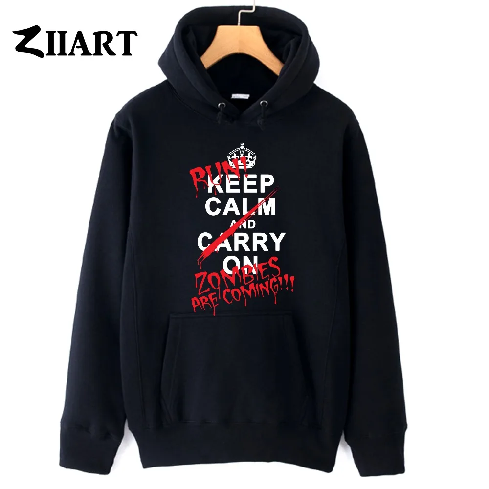 Imperial crown keep calm and carry on run zombies are coming/Одежда для пар мужские флисовые толстовки на