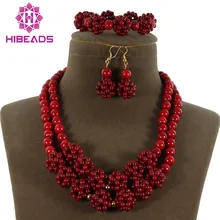 Новая Мода Африканский костюм украшение с коралловыми бусинами набор Красные Коралловые шарики ожерелье/браслет/серьги набор CJ051