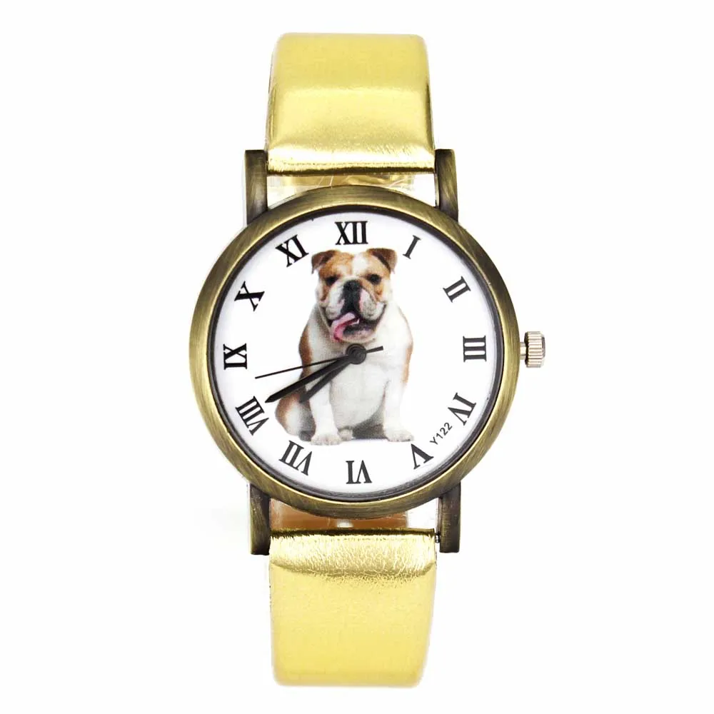 Bulldog Pet Liebe Hund Männer Frauen Uhren Pu-lederband 18mm Armband Sport Casual Unisex Quarz Armbanduhr Angebote Neue ankunft